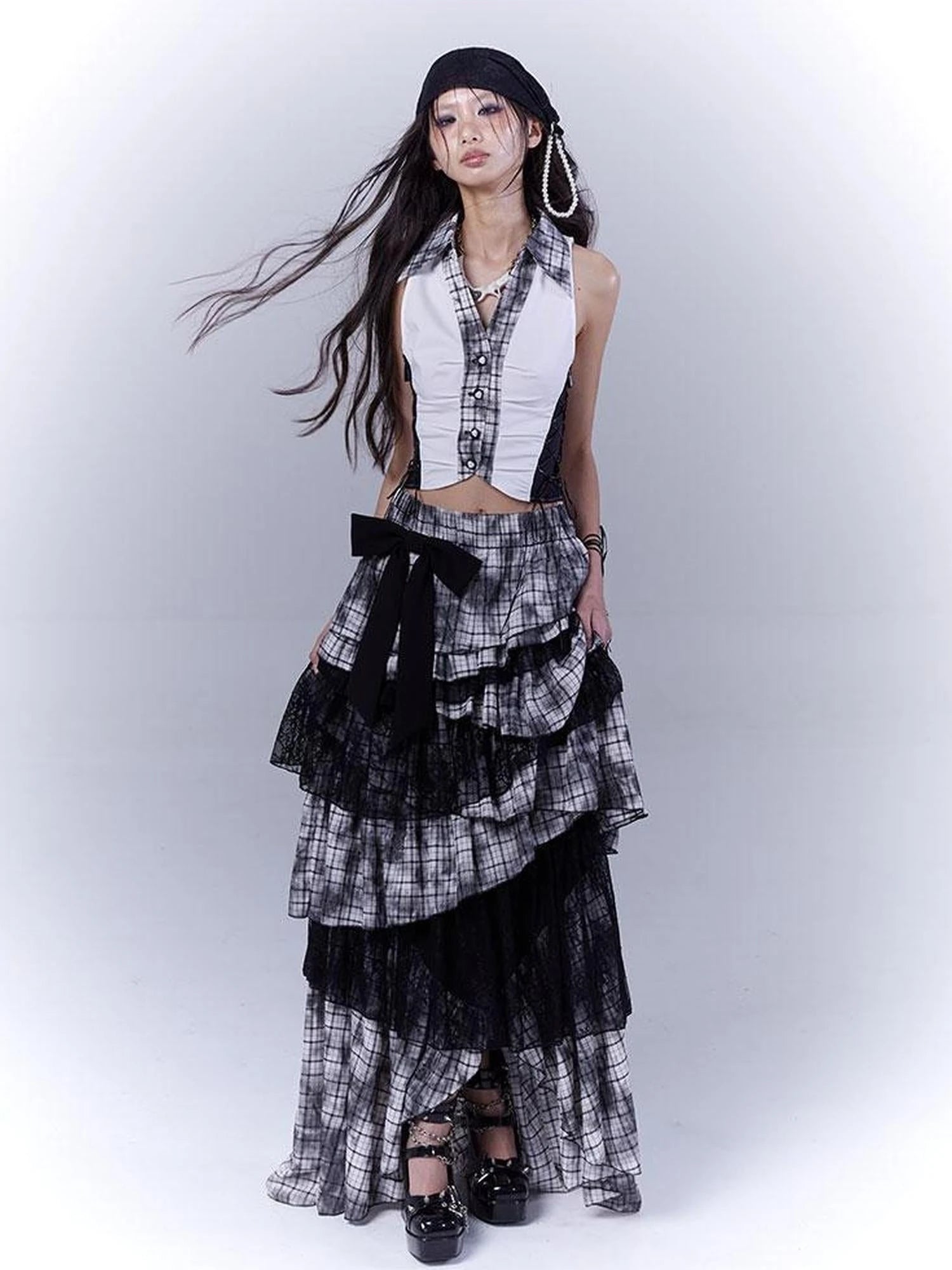 Slim Fit Checkered Spliced Shirt With Contrast Detailing