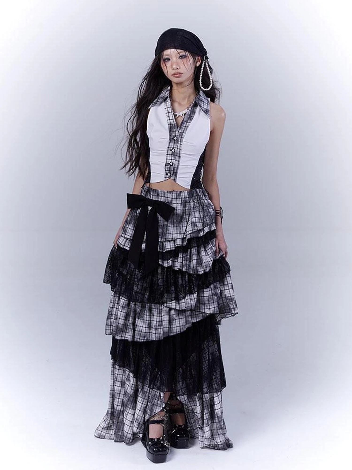 Slim Fit Checkered Spliced Shirt With Contrast Detailing