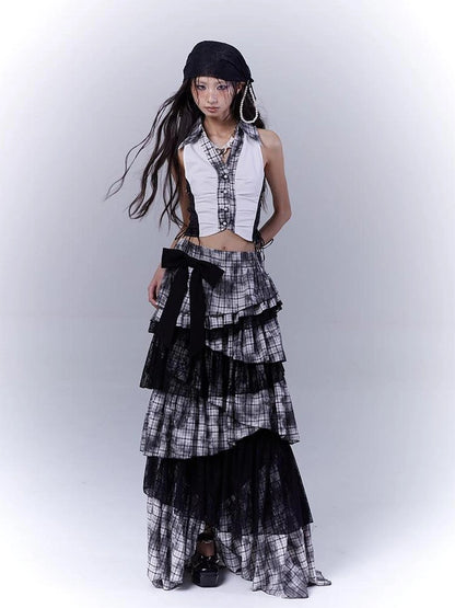 Slim Fit Checkered Spliced Shirt With Contrast Detailing