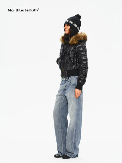 Slim Fit Hooded Aviator Fur Collar Women&