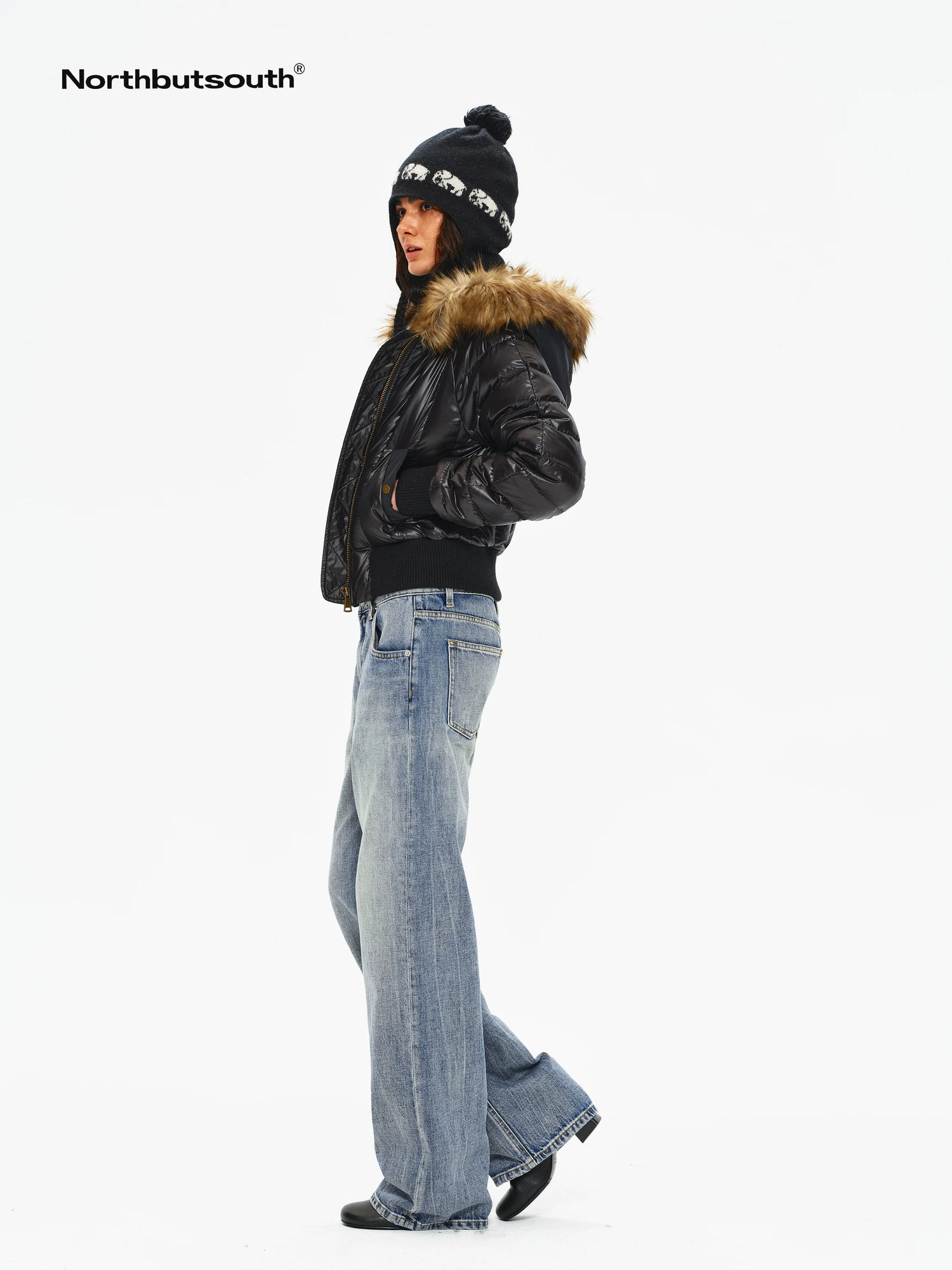 Slim Fit Hooded Aviator Fur Collar Women&
