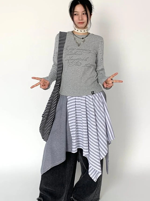 atrandom Slim Fit Hooded Round Neck Printed Patchwork T-Shirt