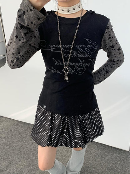 Slim Fit Hooded Round Neck Printed Patchwork T-Shirt