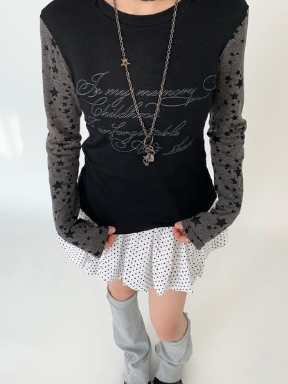 Slim Fit Hooded Round Neck Printed Patchwork T-Shirt