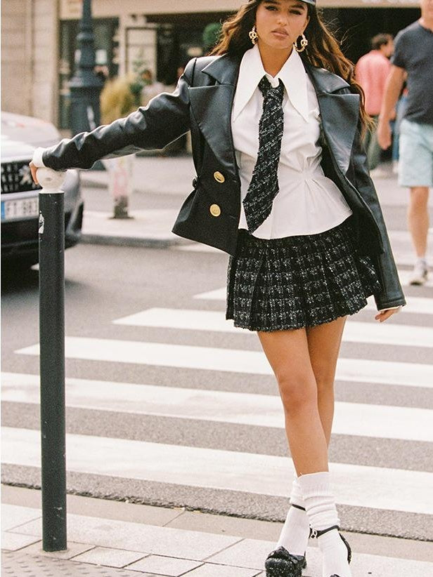 Slim Fit Leather Jacket Women 3-Piece Set Coats