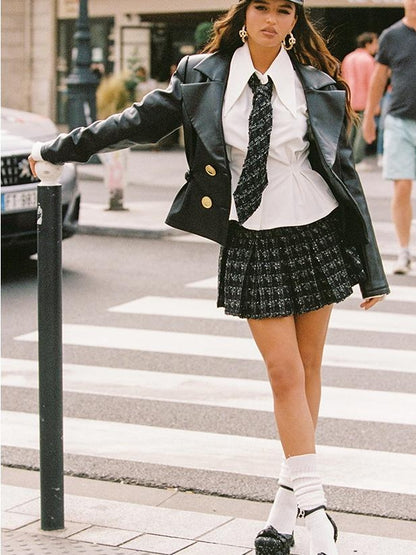 Slim Fit Leather Jacket Women 3-Piece Set Coats