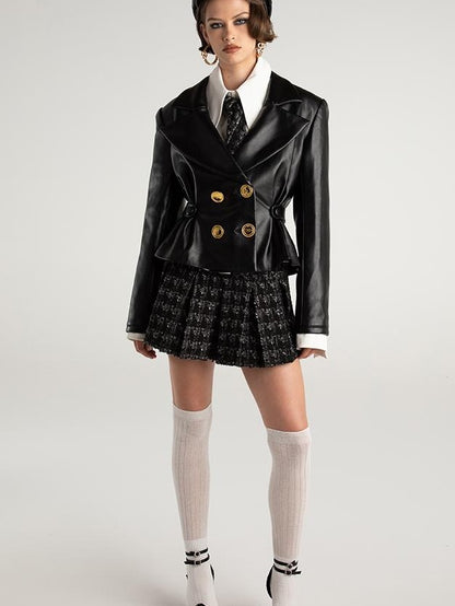 Slim Fit Leather Jacket Women 3-Piece Set Coats