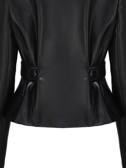 Slim Fit Leather Jacket Women 3-Piece Set Coats