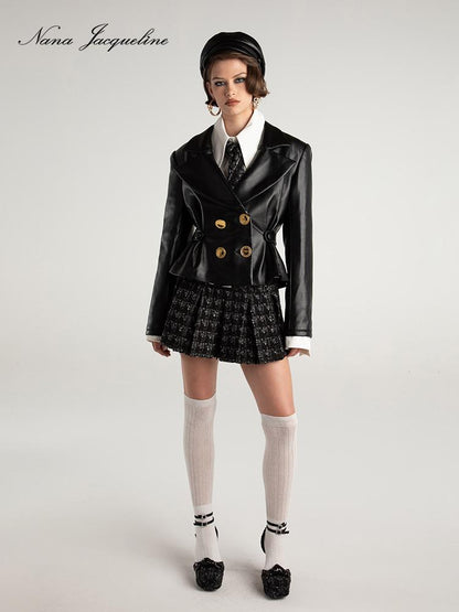 Slim Fit Leather Jacket Women 3-Piece Set Coats