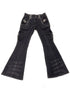 Flowers birds Market Vintage Flared Denim Pants Multi Pocket Stretch Cotton Low Rise Grey