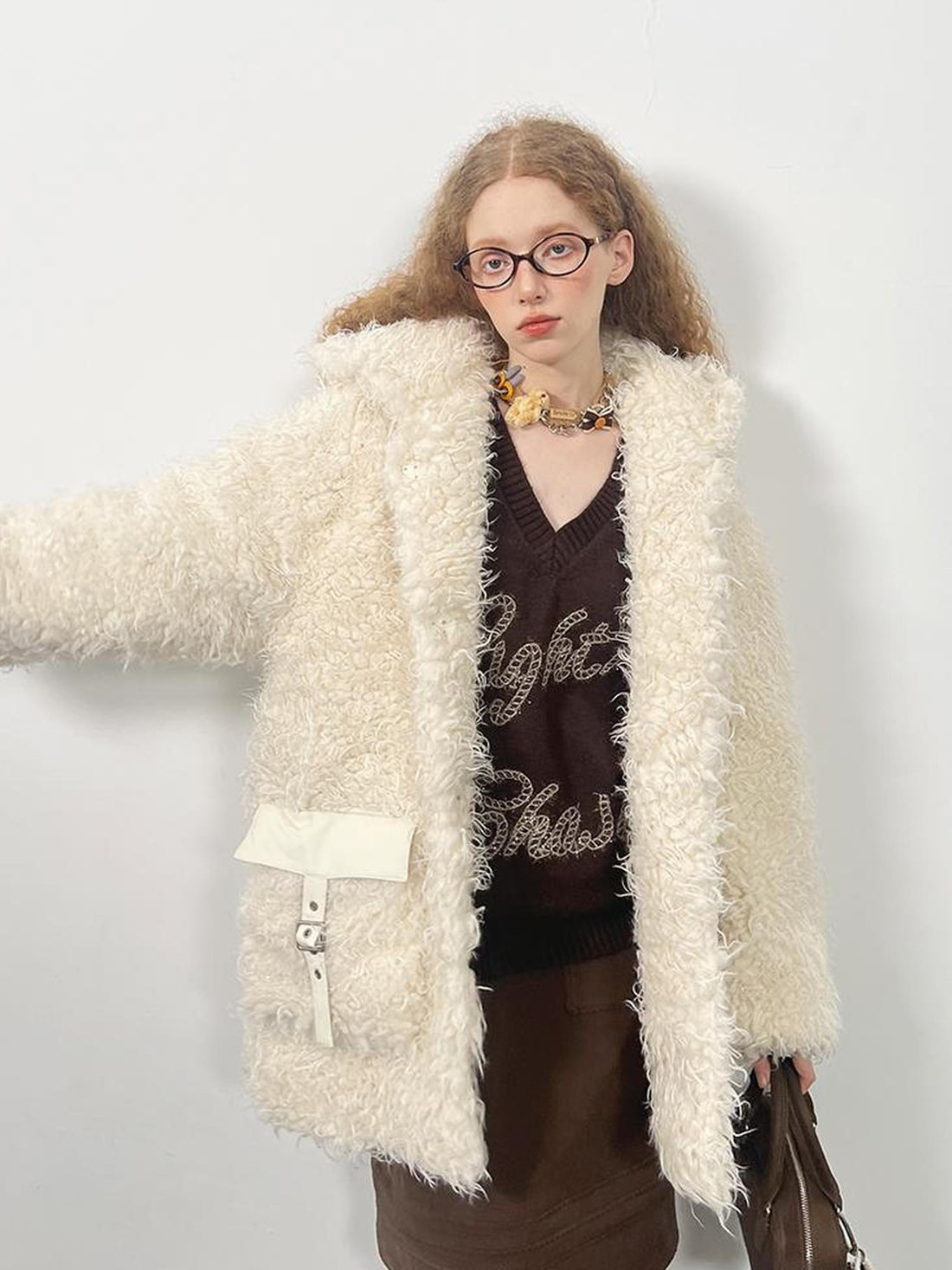 DIDDI MODA Soft Curly Faux Fur Hooded Coat