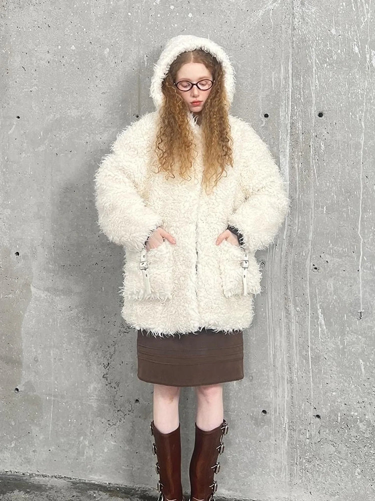 Soft Curly Faux Fur Hooded Coat