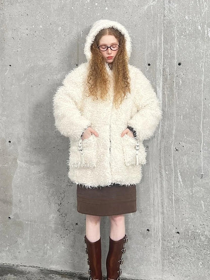 Soft Curly Faux Fur Hooded Coat