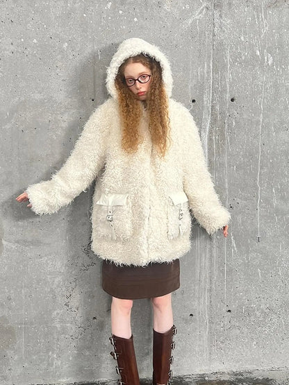 Soft Curly Faux Fur Hooded Coat