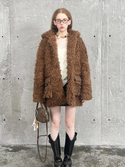 Soft Curly Faux Fur Hooded Coat