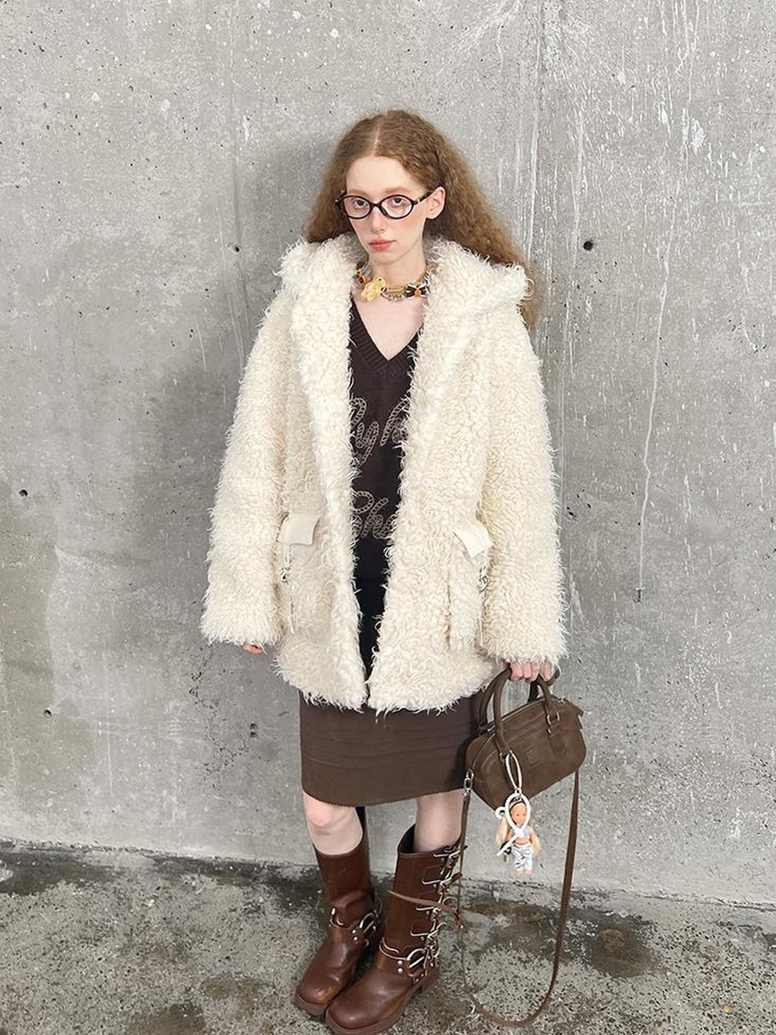 DIDDI MODA Soft Curly Faux Fur Hooded Coat