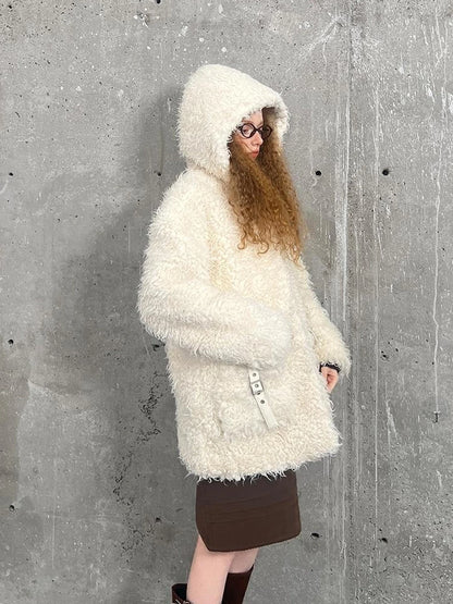 Soft Curly Faux Fur Hooded Coat