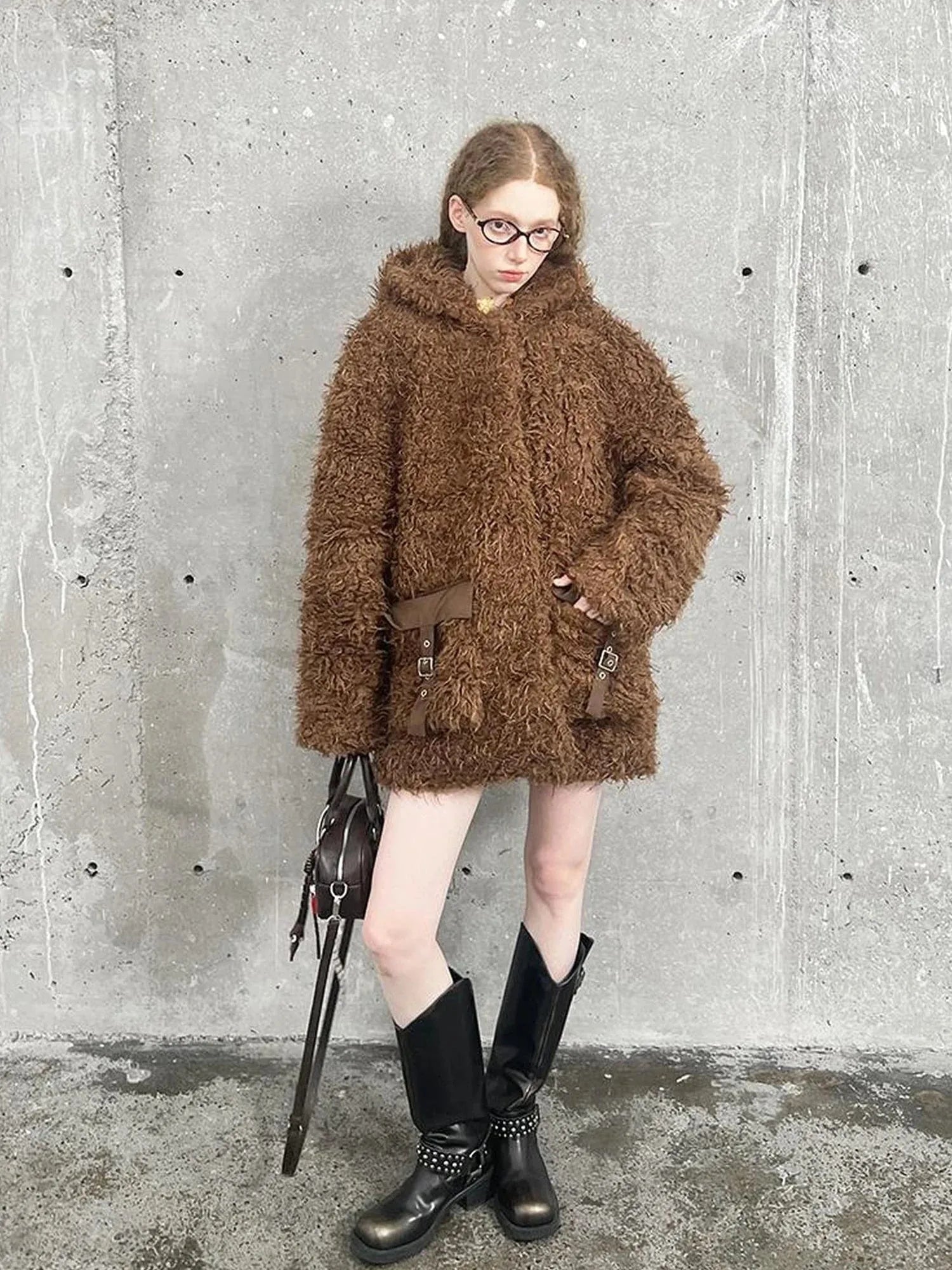 Soft Curly Faux Fur Hooded Coat