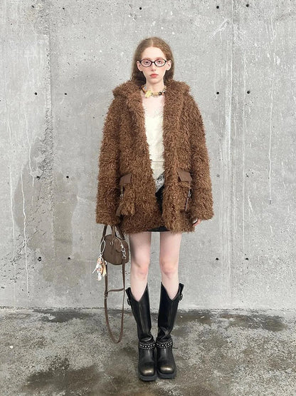 Soft Curly Faux Fur Hooded Coat