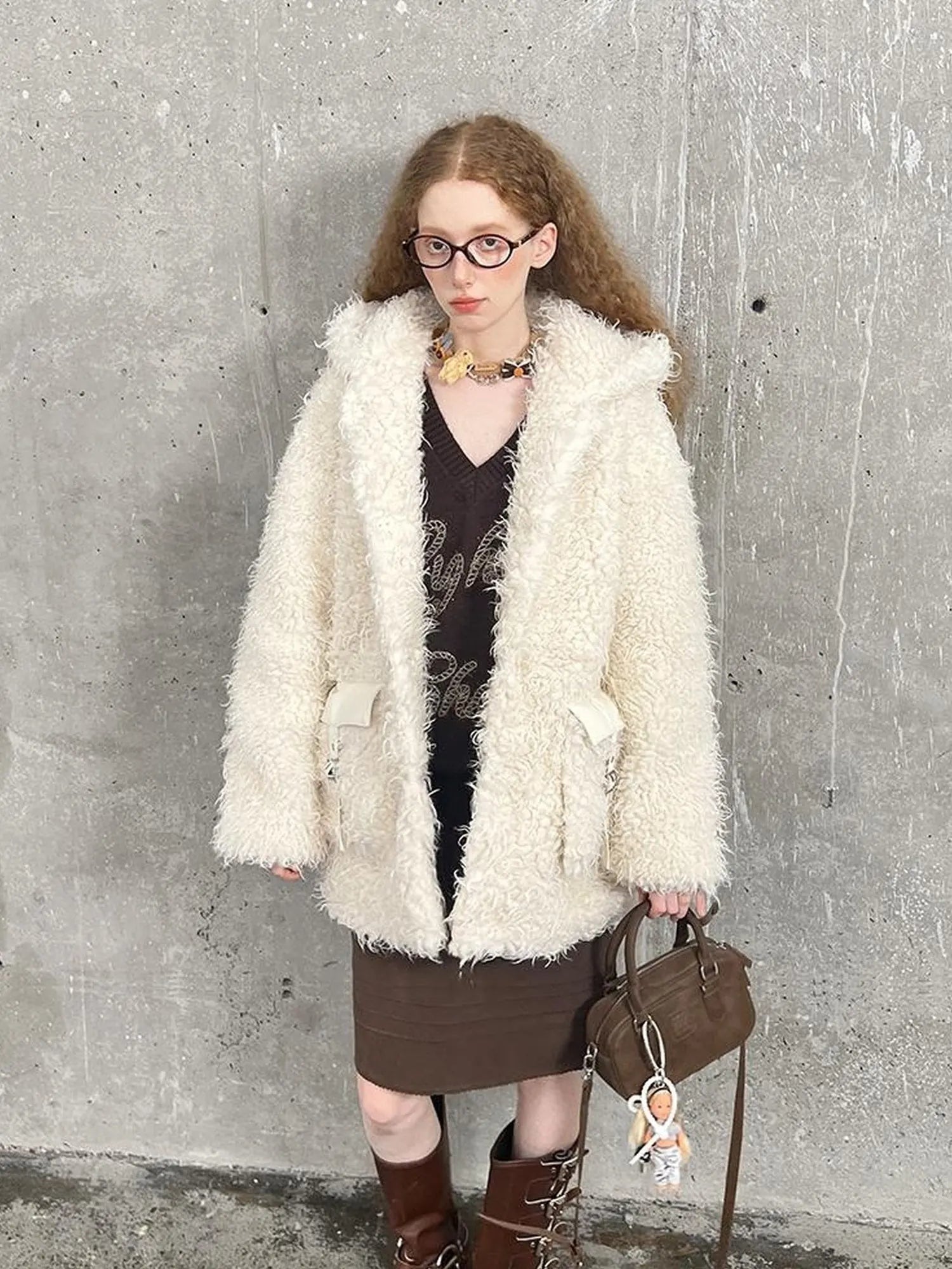 Soft Curly Faux Fur Hooded Coat