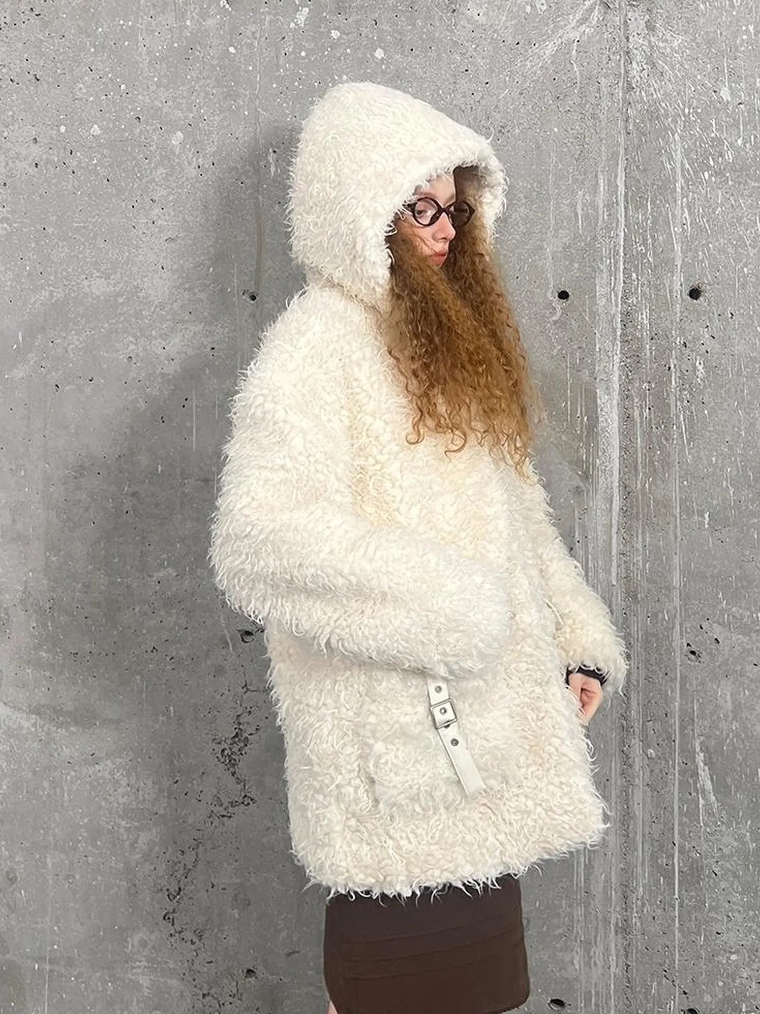 Soft Curly Faux Fur Hooded Coat
