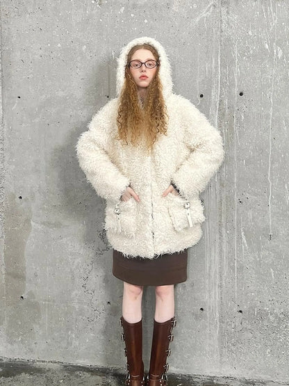 Soft Curly Faux Fur Hooded Coat