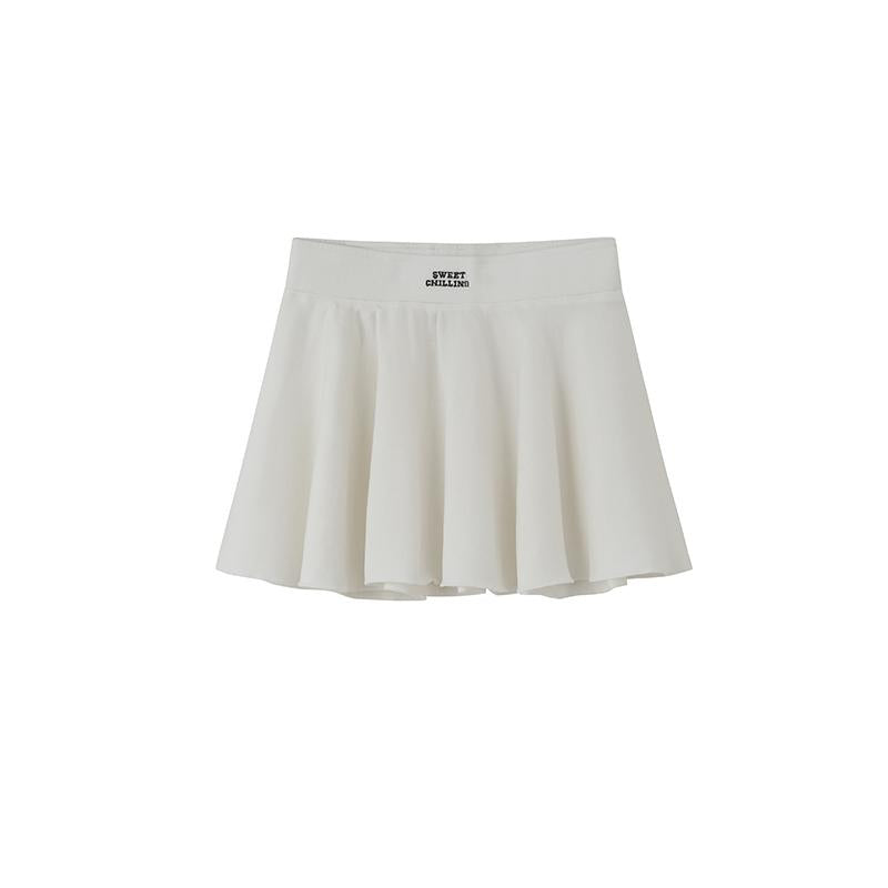 Soft Embroidered Knit Flared Skirt