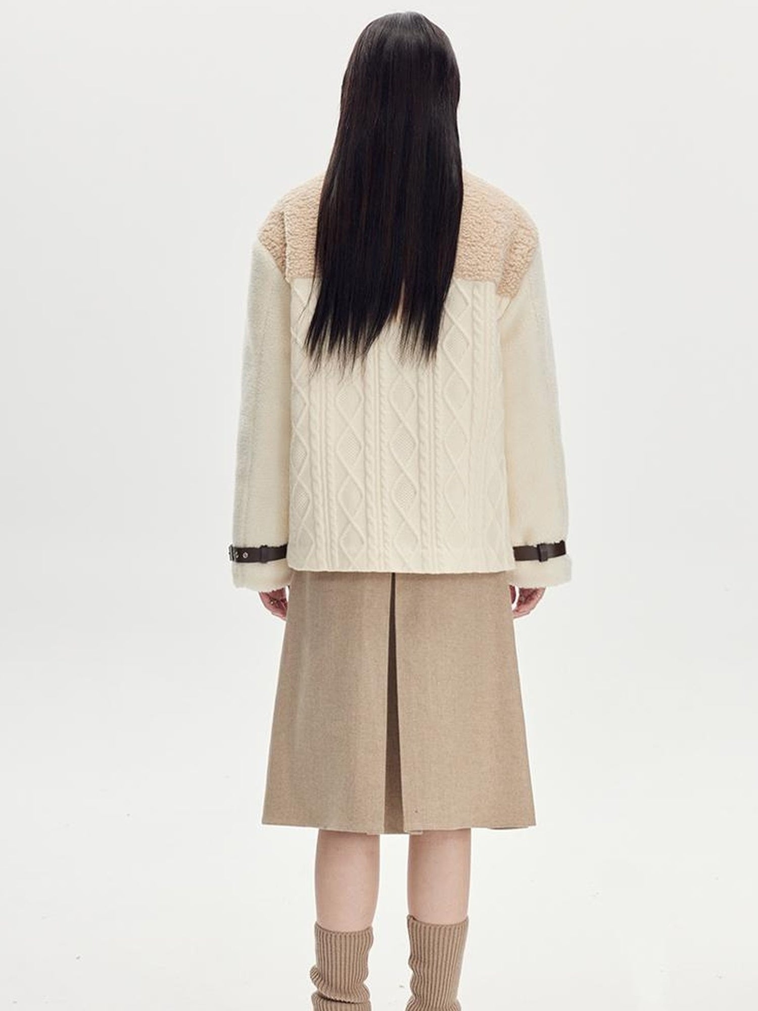 DIDDI MODA Soft Knit Biker Jacket With Fleece And Cable Trim