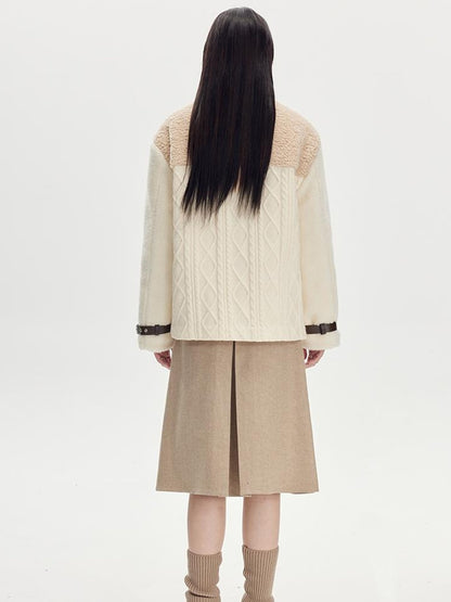 DIDDI MODA Soft Knit Biker Jacket With Fleece And Cable Trim