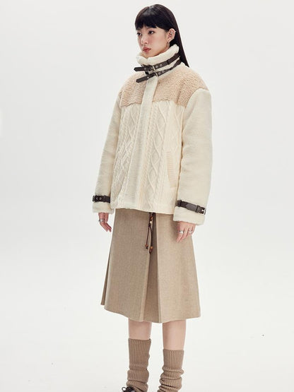 DIDDI MODA Soft Knit Biker Jacket With Fleece And Cable Trim
