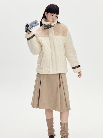 DIDDI MODA Soft Knit Biker Jacket With Fleece And Cable Trim