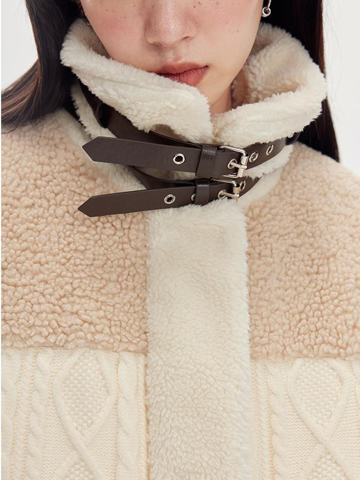 DIDDI MODA Soft Knit Biker Jacket With Fleece And Cable Trim