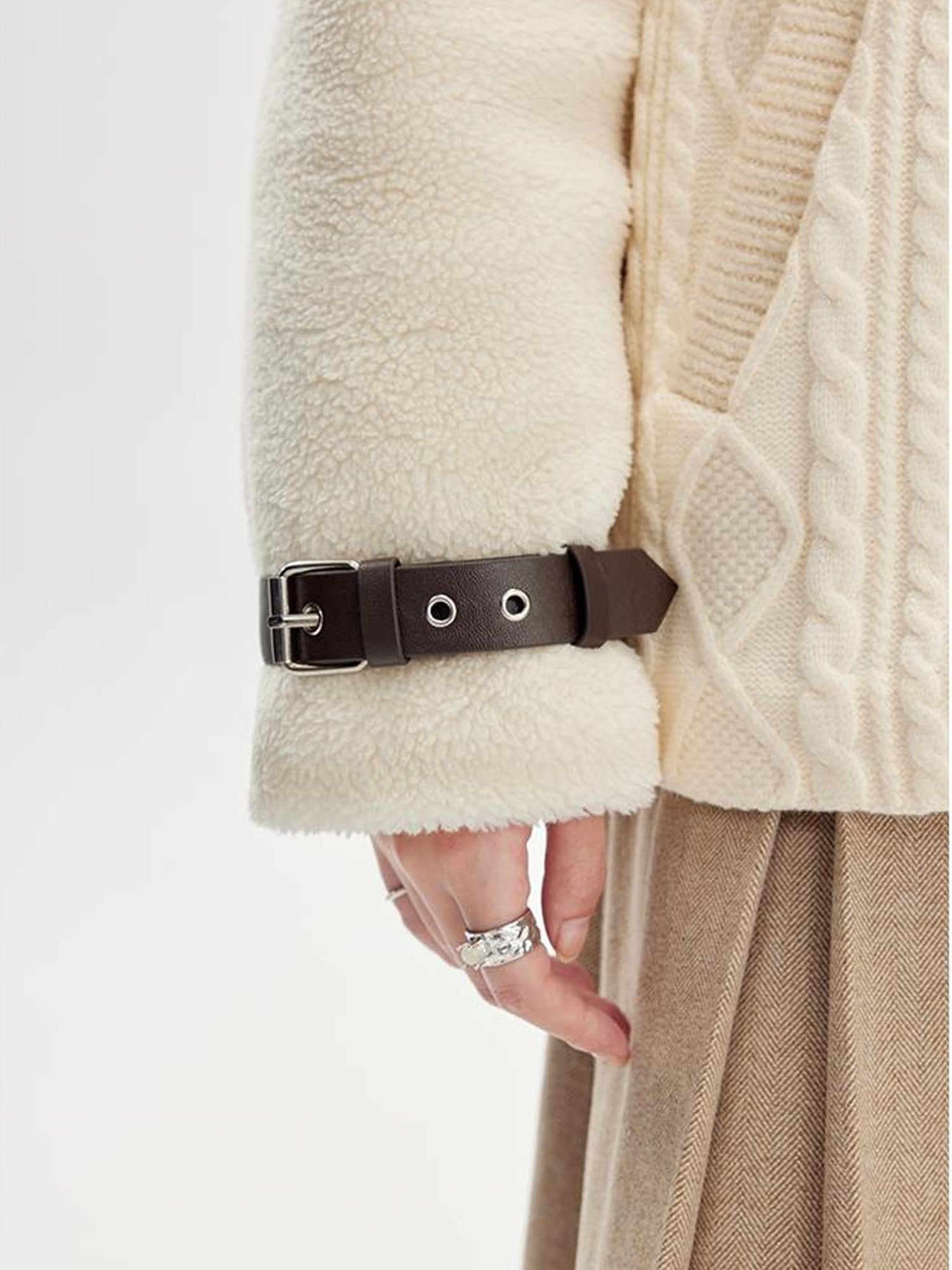 DIDDI MODA Soft Knit Biker Jacket With Fleece And Cable Trim