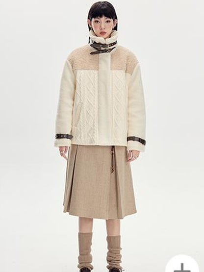 DIDDI MODA Soft Knit Biker Jacket With Fleece And Cable Trim