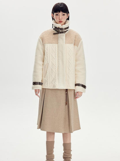 DIDDI MODA Soft Knit Biker Jacket With Fleece And Cable Trim