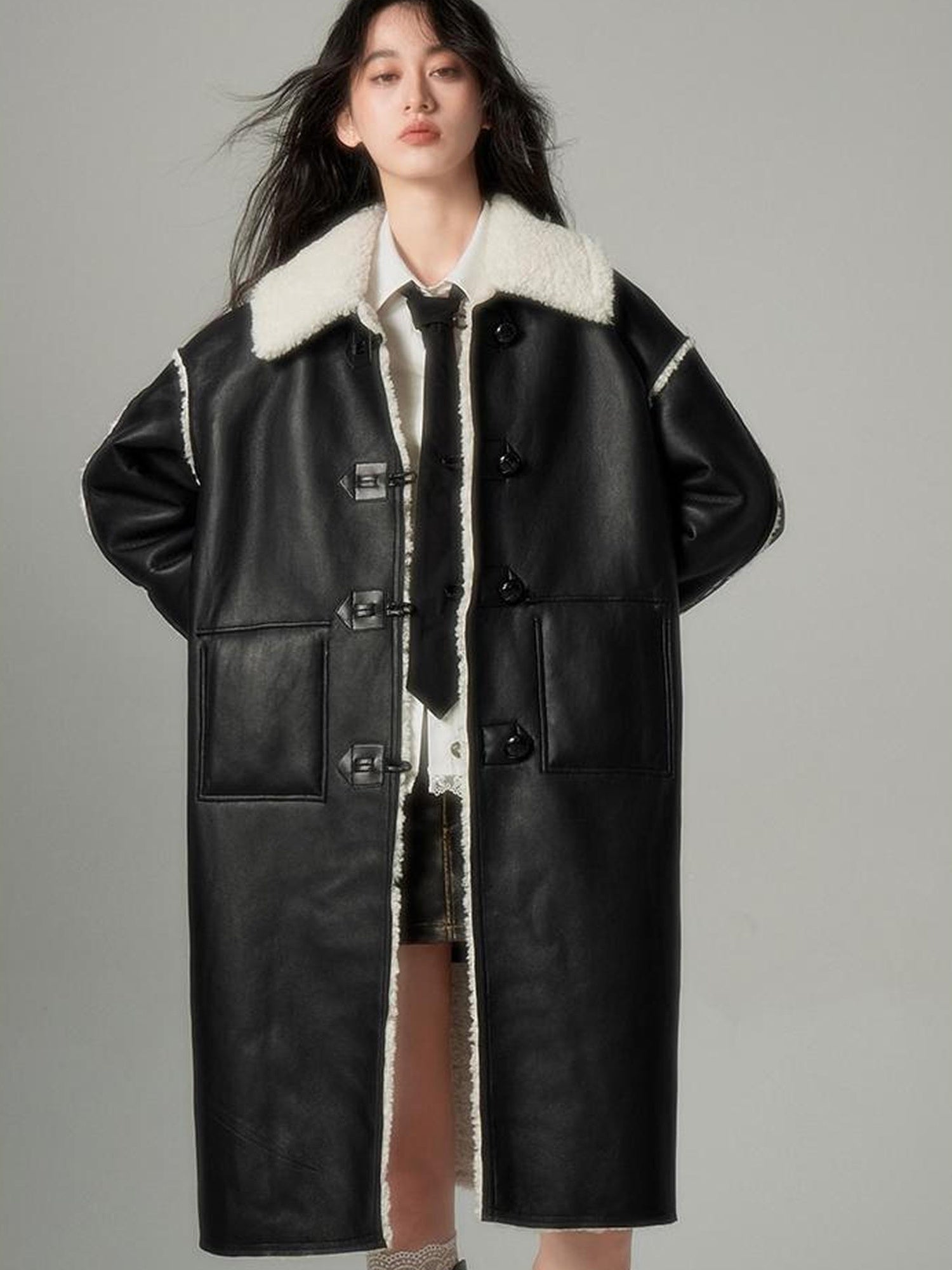 DIDDI MODA Soft Lamb Fur Leather Reversible Coat