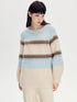 DIDDI MODA Soft Striped Knit Sweater With Colorblock Shoulder Cutout