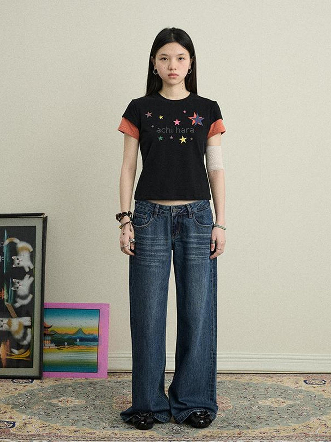Achihara Soft Water Cotton-Popping Candy Layered T-Shirt