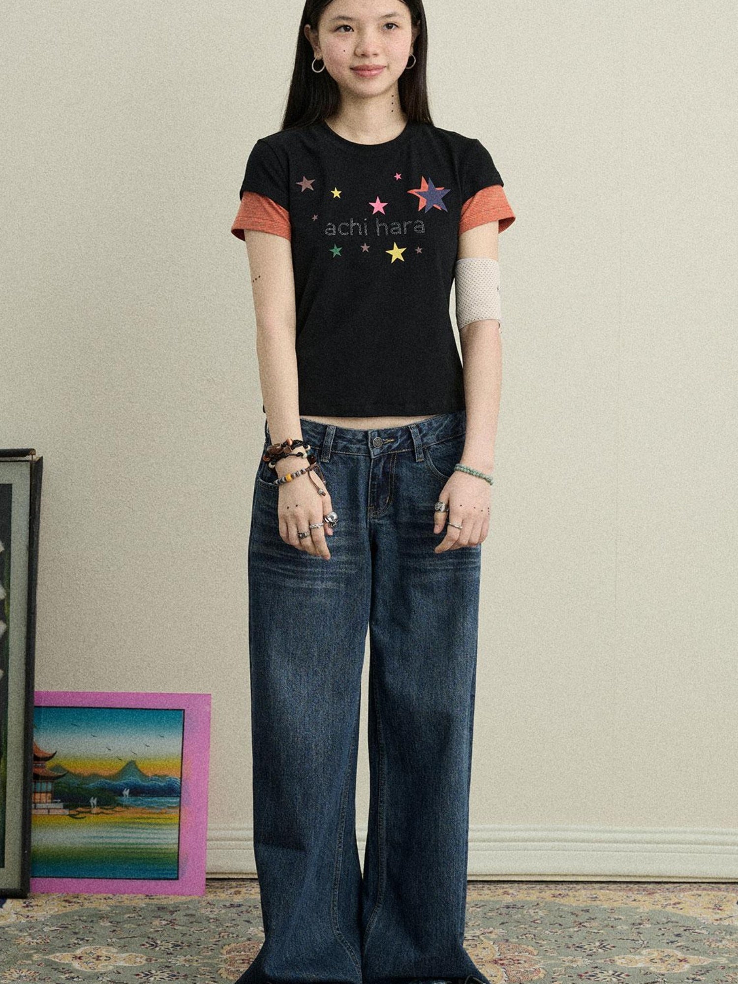 Achihara Soft Water Cotton-Popping Candy Layered T-Shirt