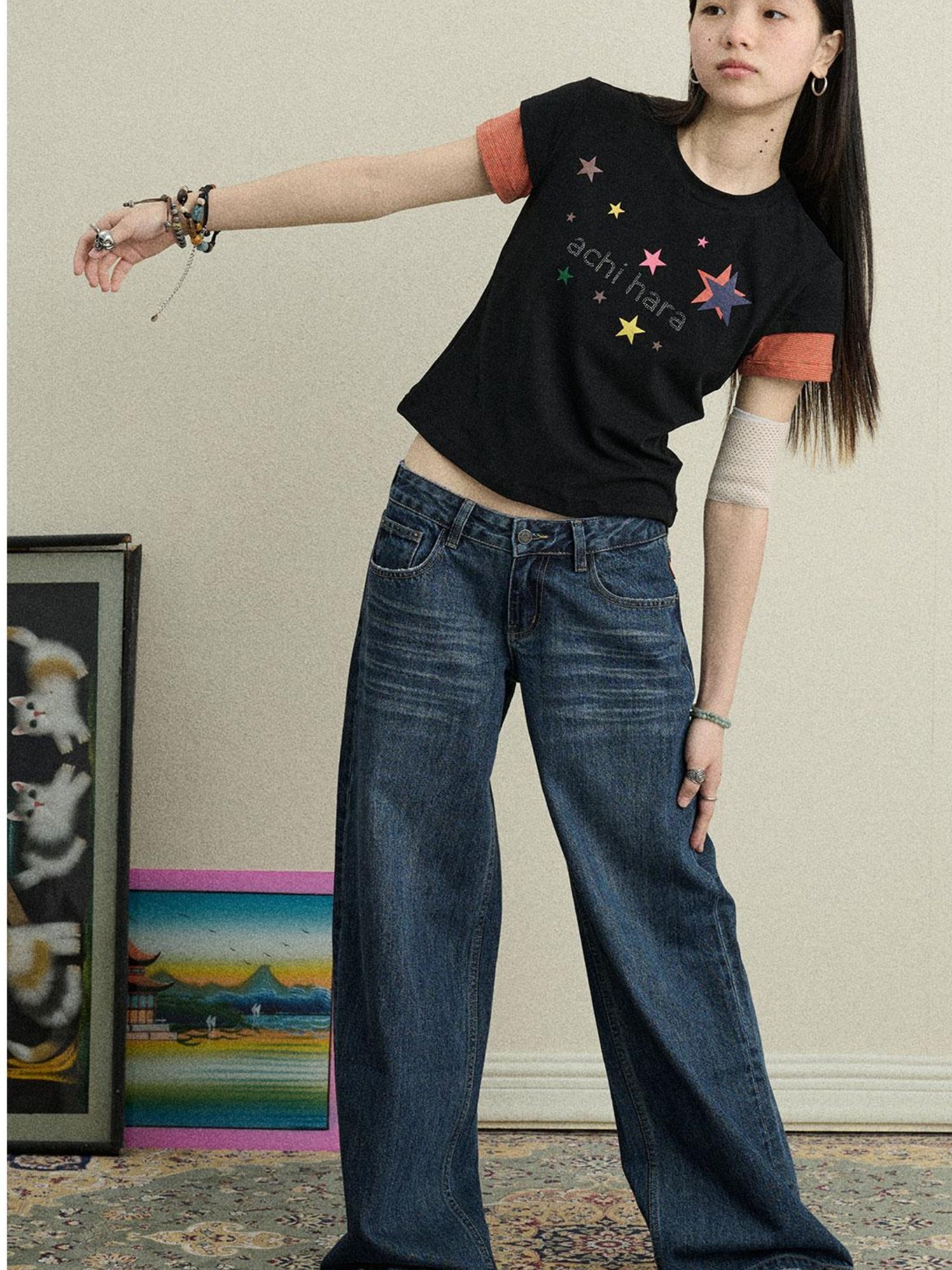 Achihara Soft Water Cotton-Popping Candy Layered T-Shirt