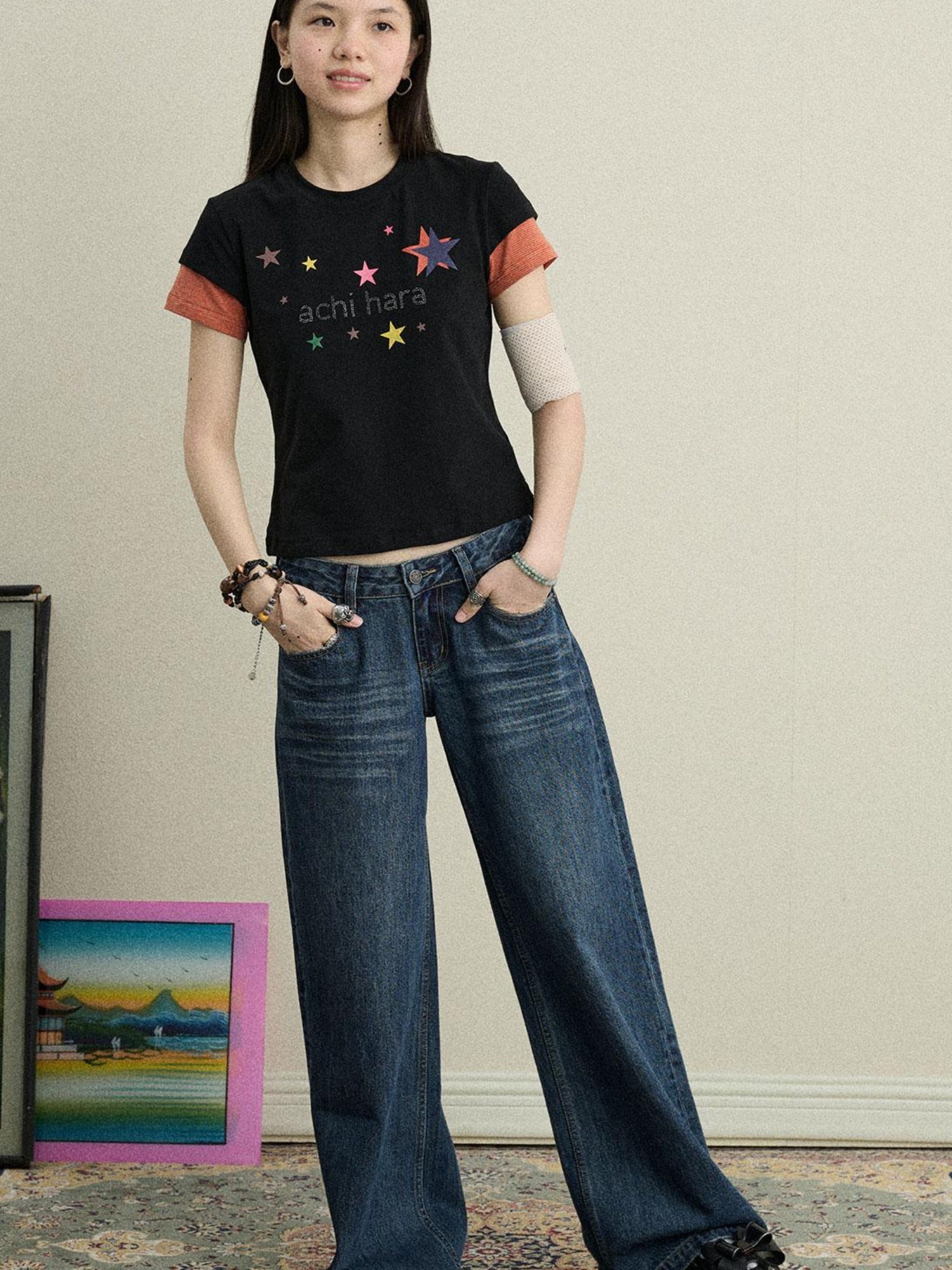 Achihara Soft Water Cotton-Popping Candy Layered T-Shirt