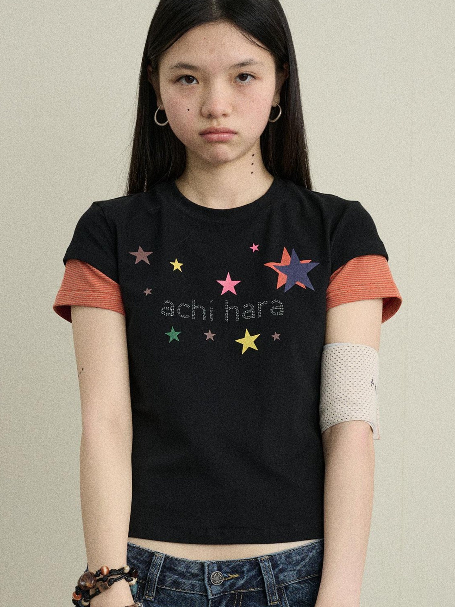 Achihara Soft Water Cotton-Popping Candy Layered T-Shirt