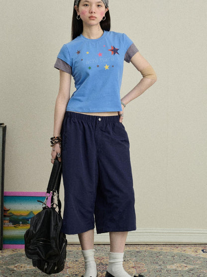 Achihara Soft Water Cotton-Popping Candy Layered T-Shirt