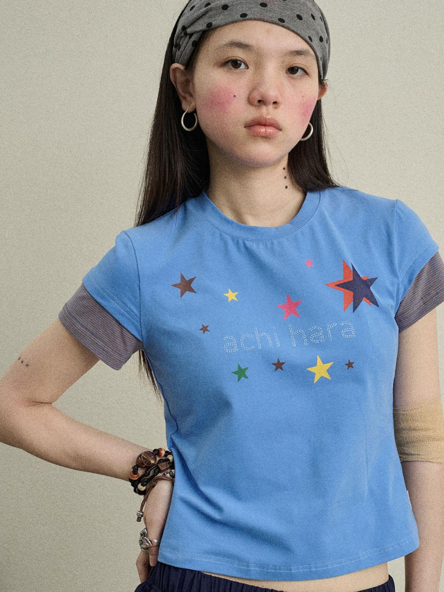 Achihara Soft Water Cotton-Popping Candy Layered T-Shirt
