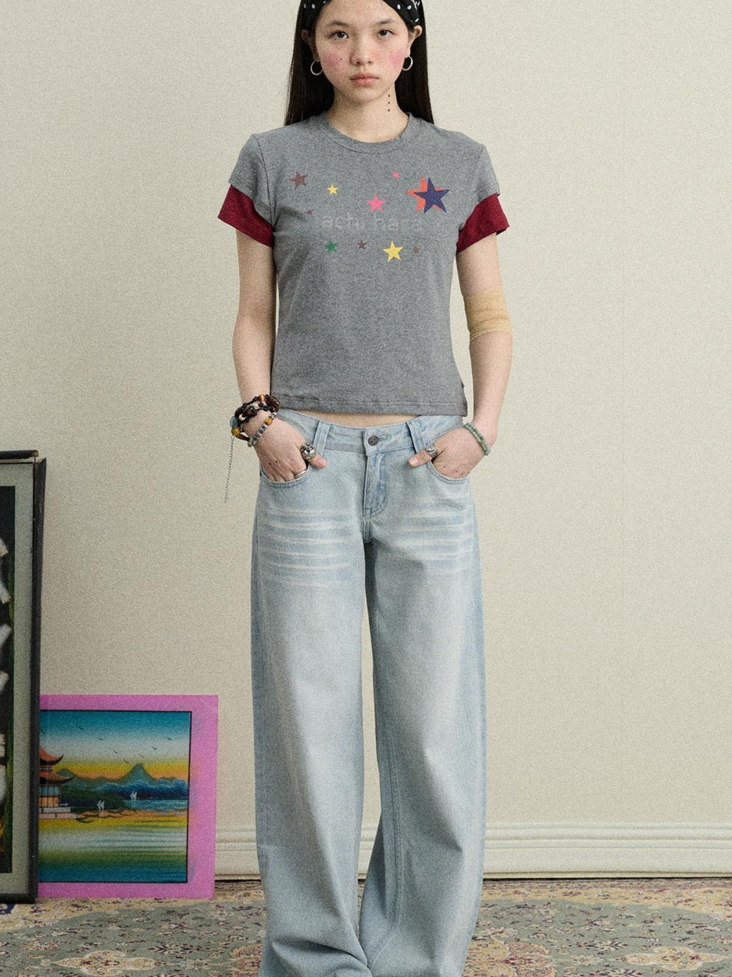 Achihara Soft Water Cotton-Popping Candy Layered T-Shirt