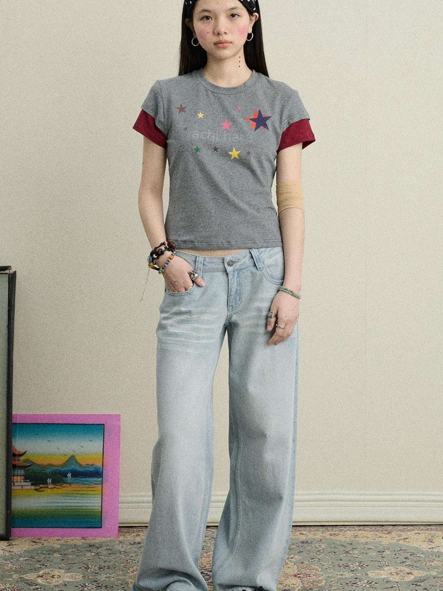 Achihara Soft Water Cotton-Popping Candy Layered T-Shirt