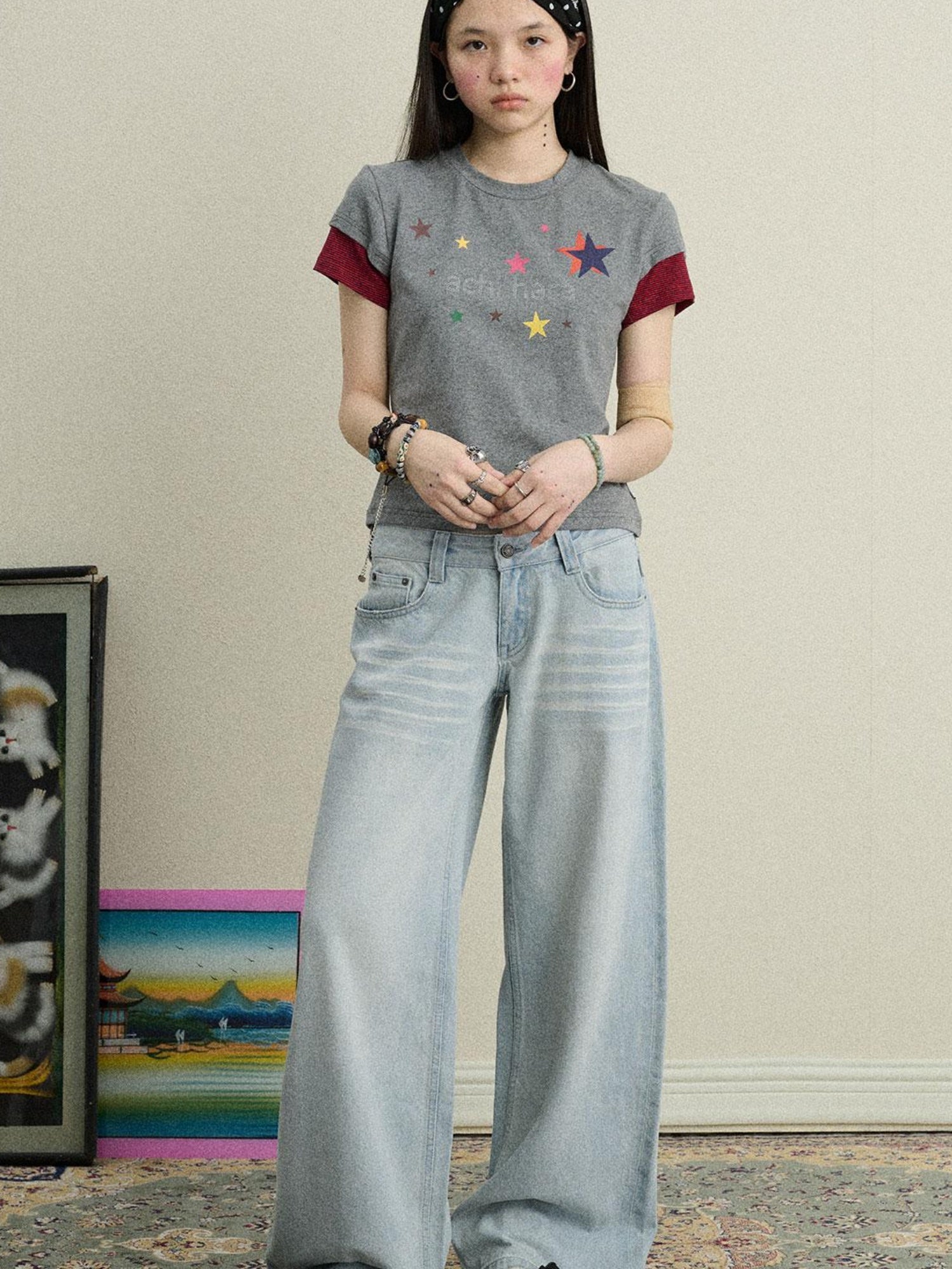 Achihara Soft Water Cotton-Popping Candy Layered T-Shirt