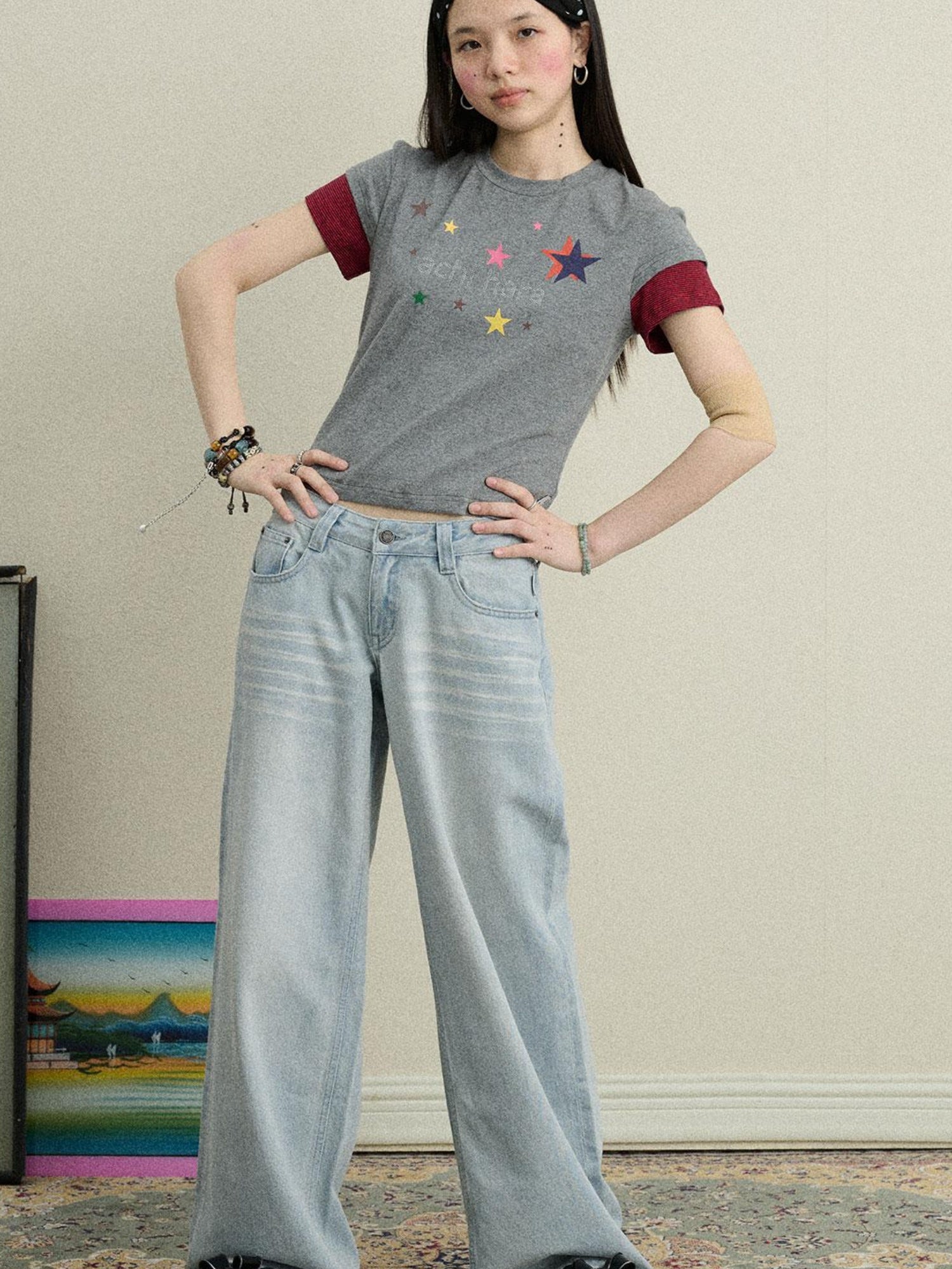 Achihara Soft Water Cotton-Popping Candy Layered T-Shirt