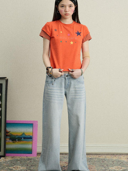 Achihara Soft Water Cotton-Popping Candy Layered T-Shirt