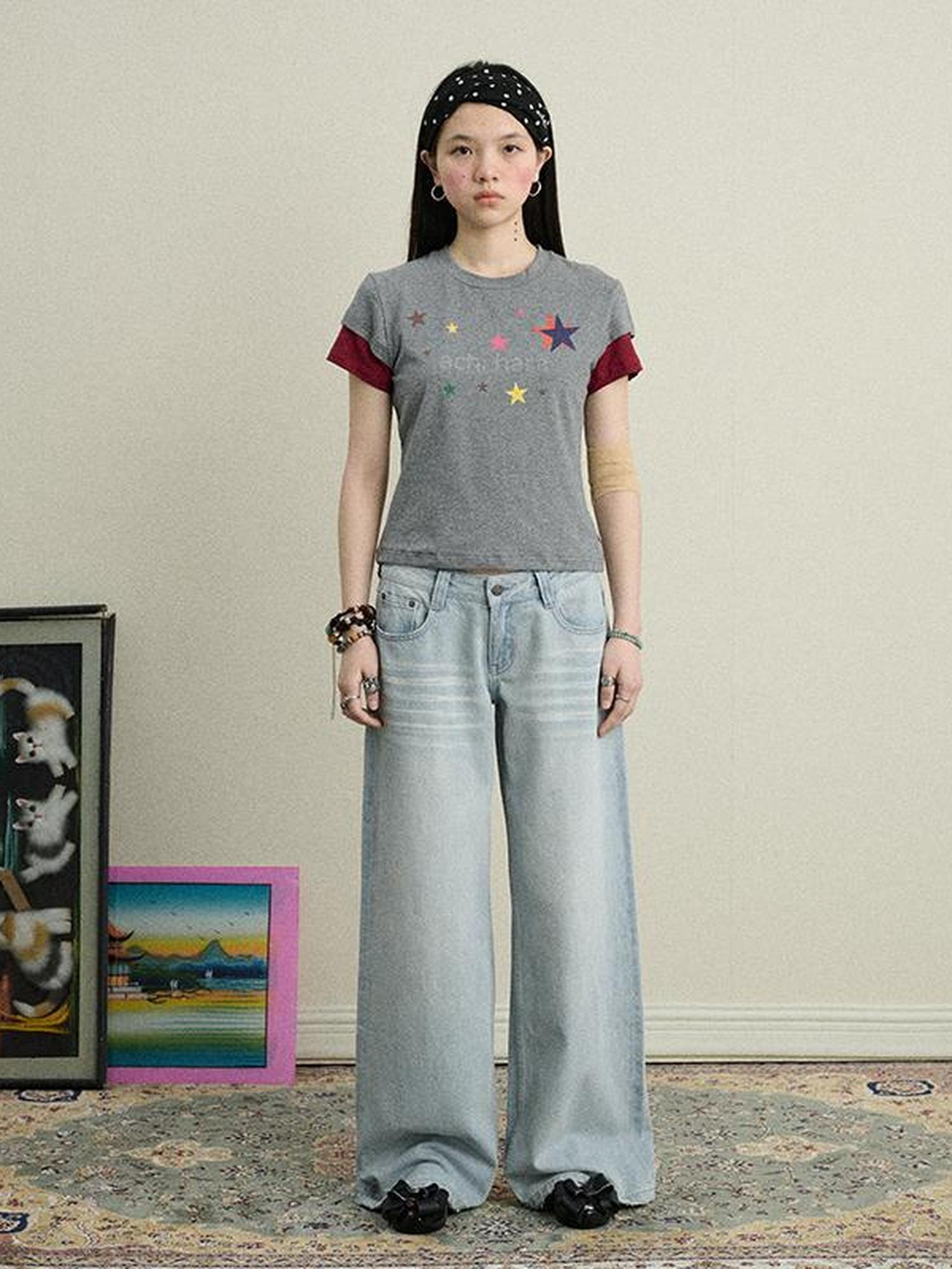 Achihara Soft Water Cotton-Popping Candy Layered T-Shirt